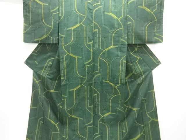 JAPANESE KIMONO / ANTIQUE KIMONO / SILK / TSUMUGI / WOVEN ABSTRACT